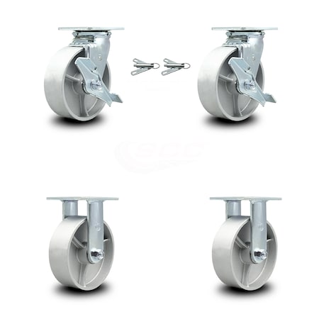 Service Caster 6 Inch Semi Steel Caster Set with 2 Brakes/Swivel Lock 2 Rigid SCC-30CS620-SSB-TLB-BSL-2-R-2